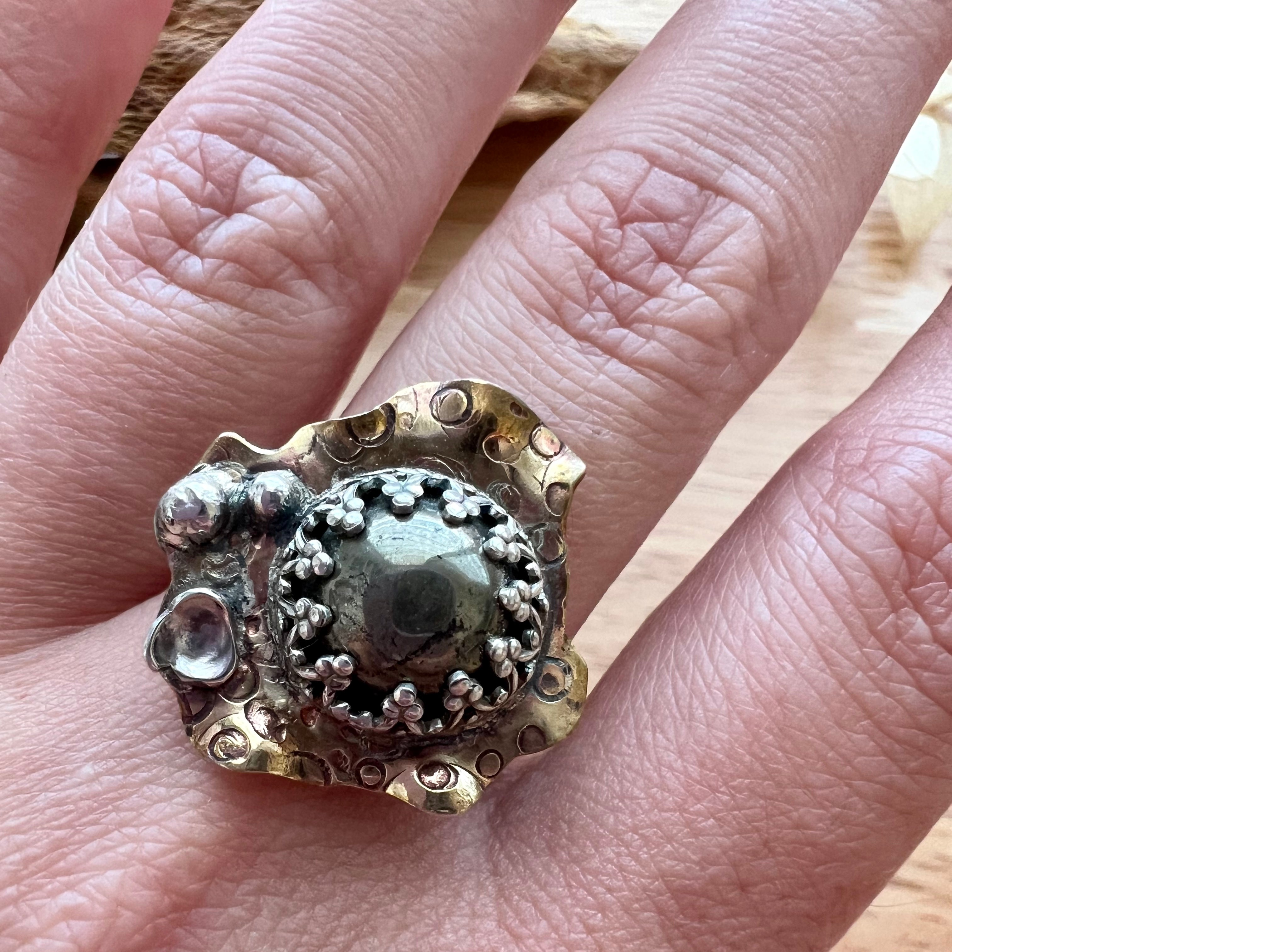 Pyrite Mixed Metal Ring, size 6.75