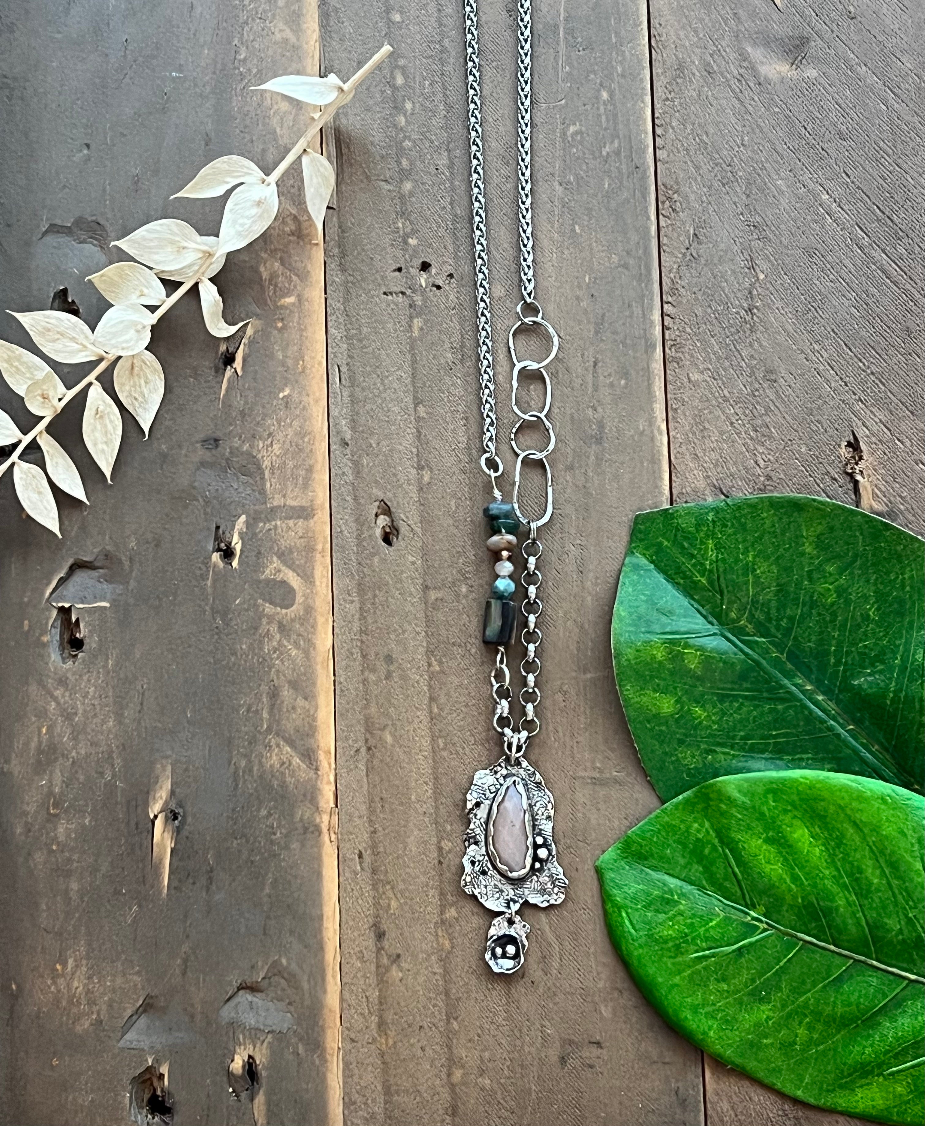 Peach Moonstone Long Necklace