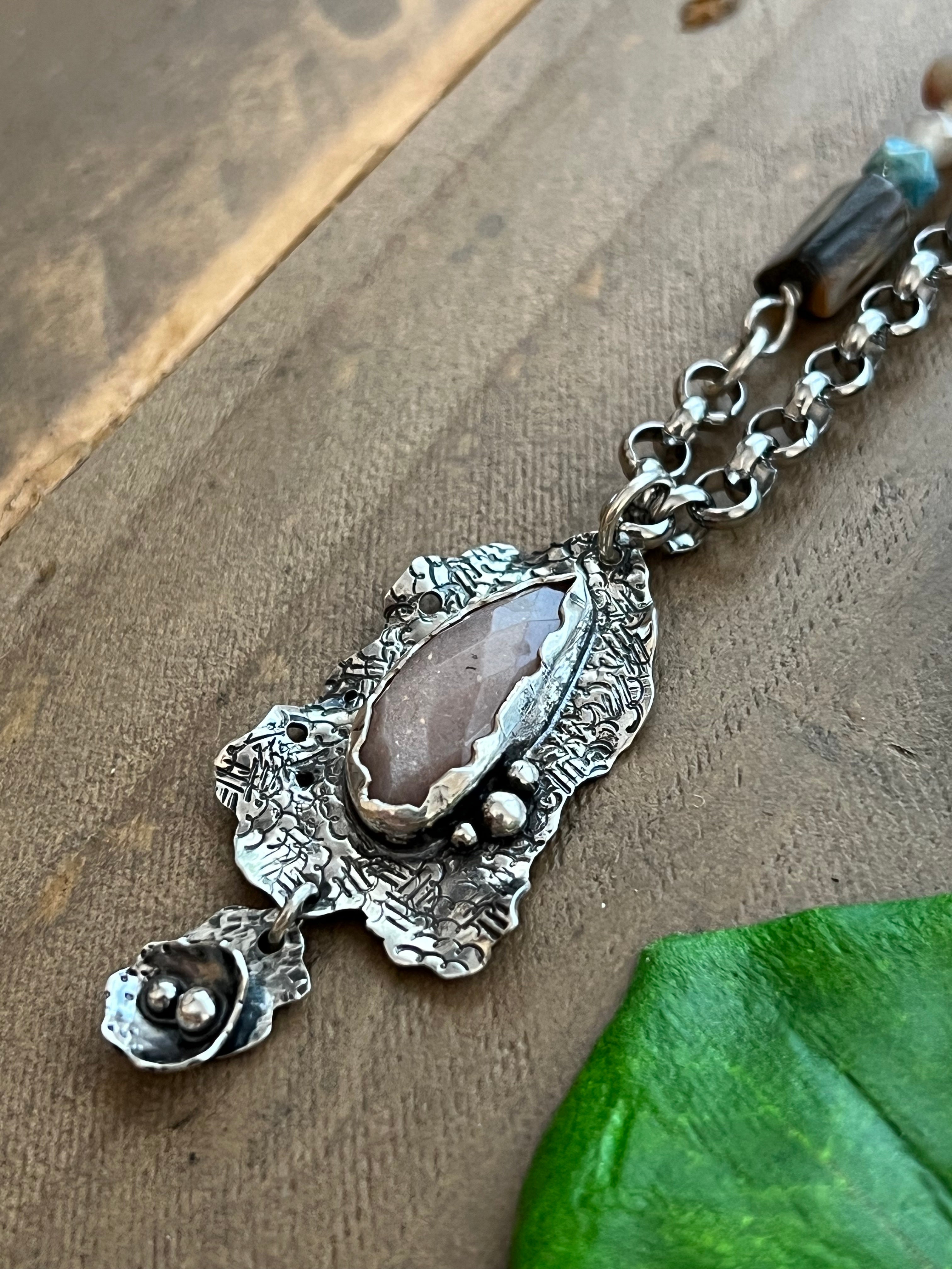Peach Moonstone Long Necklace